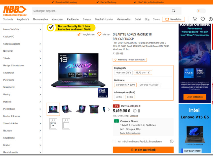 Gigabyte Aorus Master 18 AM8H BZHC6DED42SP für 5.199 Euro.
