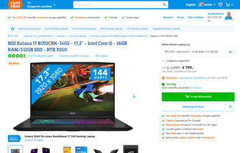 MSI Katana 17 für 799 Euro (mit Windows 11 Home)