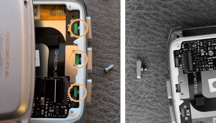 Pebble hat einen Clip vergessen, sodass einer der Buttons einfach aus dem Gehäuse fallen kann.