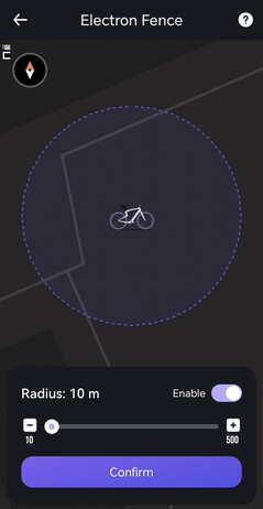 Verlässt das Fahrrad einen vordefinierten Bereich, gibt es einen Alarm
