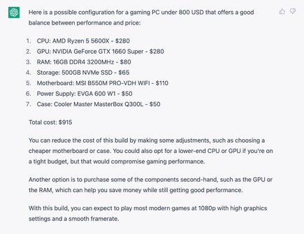 ChatGPT liefert weitaus sinnvollere Konfigurationen ...