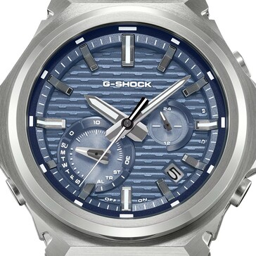 Nahaufnahme des blauen Zifferblatts der Casio GST-B1000-2A