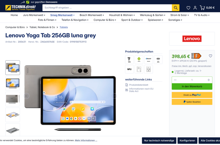 Lenovo Yoga Tab für 398,65 Euro.