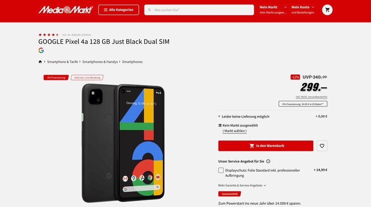 MediaMarkt bietet das Google Pixel 4a derzeit zum Bestpreis an. (Bild: MediaMarkt)