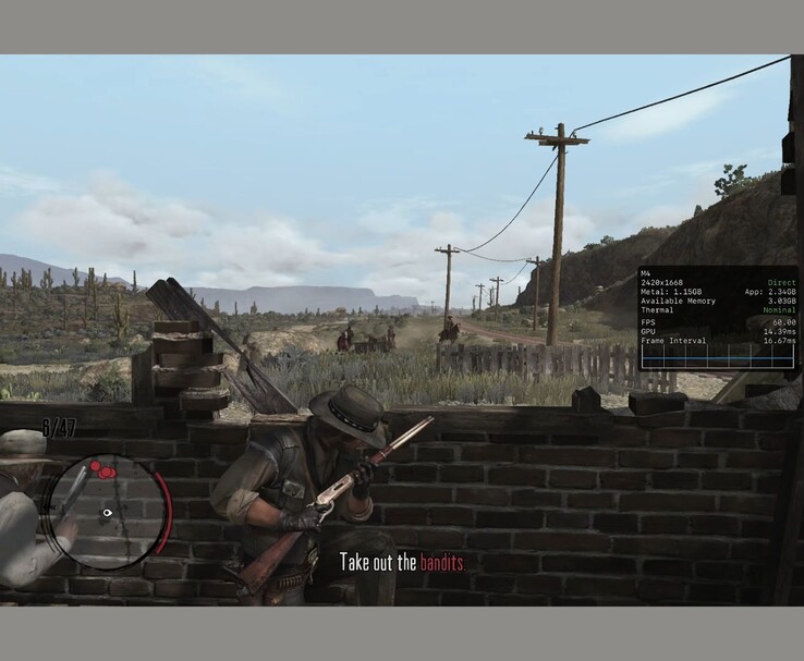 Red Dead Redemption läuft auf einem iPad Pro mit Metal Performance HUD bei 60 FPS. (Bildquelle: MrMacRight via YouTube)