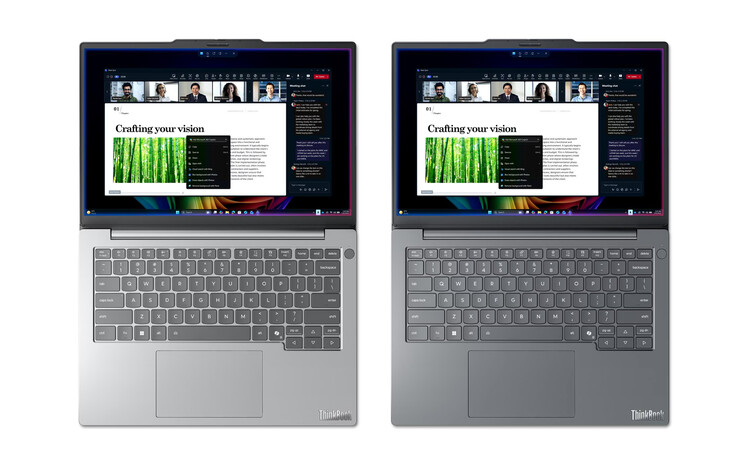 Das ThinkBook 14 Gen 9 Q8Y in den Farbvarianten Cloud Grey und Luna Grey, von links nach rechts.