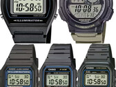 Casio: W-202-1AVEF, AE-1000, F-105W-1AWYEF, F-91W-1YEG und W-59-1VQES (von links oben nach rechts unten)